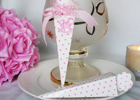 Cone Shaped Light Pink Polka Dots Favor Boxes (12 pieces)