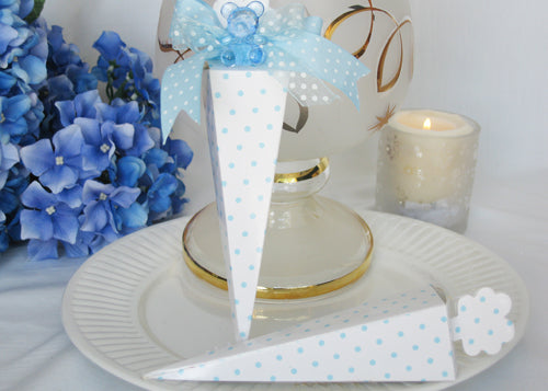 Cone Shaped Light Blue Polka Dots Favor Boxes (12 pieces)