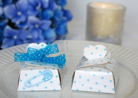 Light Blue Polka Dots Favor Box With Heart Top (12 pieces)