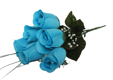 7 Heads Turquoise Artificial Closed Rose Bush (12 Bushes)