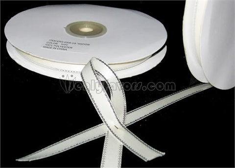 3/8" Double Face Satin Ribbon with Silver Edge Ivory 50 Yards 