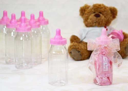 Plastic Baby Bottle Pink (12 bottles)