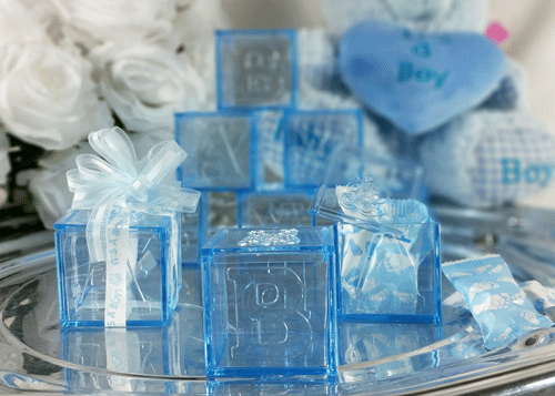 Plastic Clear Blue Baby Cubes Favor Box (12 pieces)