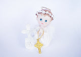 Praying Baby Angel with a Silver Cross and Feather Wings White (12 Pieces)