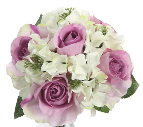 Rose & Hydrangea Silk Flower Wedding Bouquet Cream Lavender