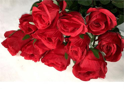 Artificial Silk Valentine Red Roses Single Stem Flowers (12 pieces)