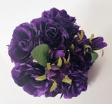 Rose Artificial Silk Flower Bouquet Dark Purple