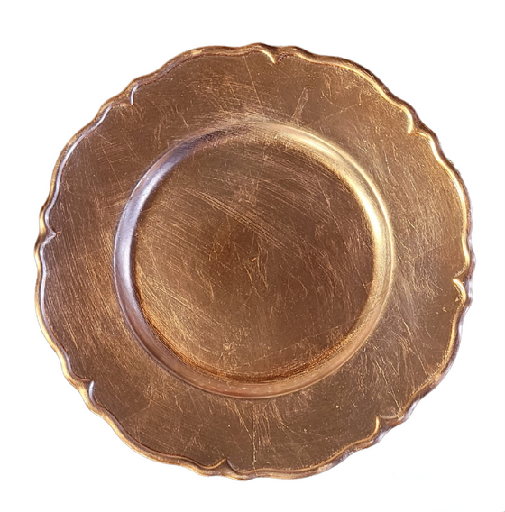 13" Rose Gold Wavy Edge Plastic Charger Plate (12 Pieces)