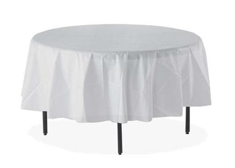 84" Round Plastic Table Cover White (1Piece)
