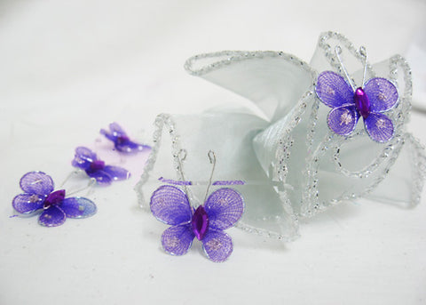 Miniature Rhinestone Organza Butterflies Purple (100 Pieces)