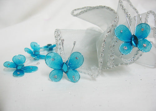 Miniature Rhinestone Organza Butterflies Turquoise (100 Pieces)