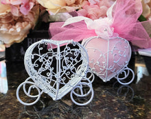  White Metal Heart Shaped Carriage Party Favor Box ( 12 Pieces)
