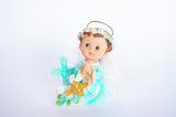Praying Baby Angel with a Gold Cross and Feather Wings Blue (12 Pieces)