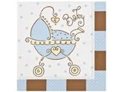 13" X 13" Baby Joy Blue Baby Shower Napkin (16 Pieces)