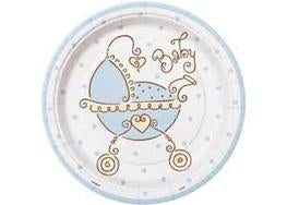 7" Baby Joy Blue Baby Shower Plate (8 Pieces)