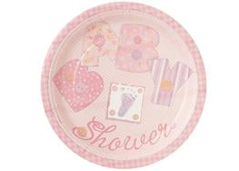 9" Stitching Pink Baby Shower Plate (8 Pieces)