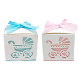2.3" Cube Paper Favor Box with Pink Ribbon and Baby Stroller Pattern -12 Pieces