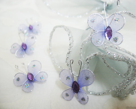 Miniature Rhinestone Organza Butterflies Lavender (100 Pieces)