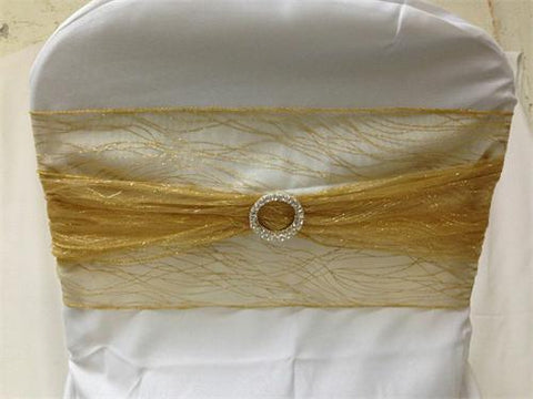 9 x 10 Ft Glitter Organza Chair Bows/Sashes Gold  (12 pieces)