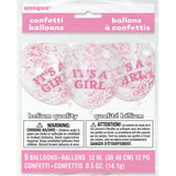 12 Inch Confetti Balloons with "IT'S A GIRL" Text (6 Balloons)