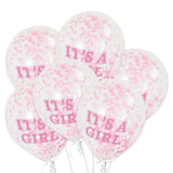 12 Inch Confetti Balloons with "IT'S A GIRL" Text (6 Balloons)