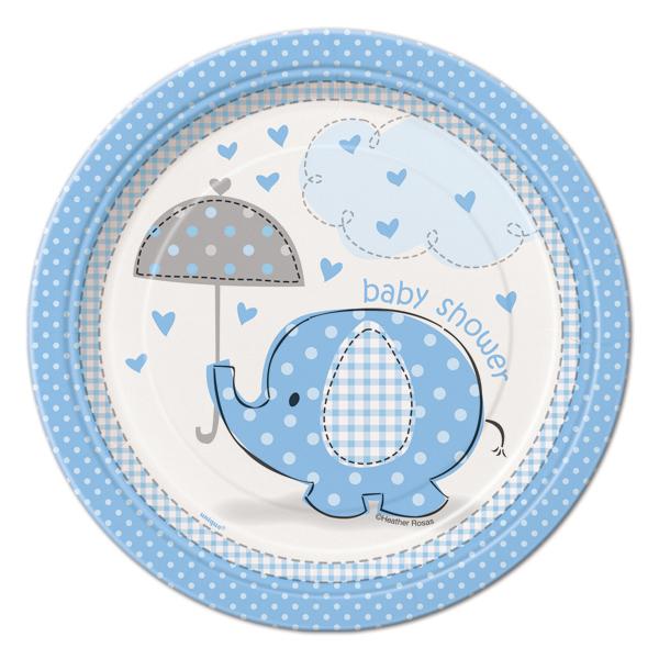 7'' Baby Shower Umbrella Elephant Plates Blue (8 Pieces)