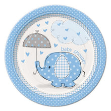  7'' Baby Shower Umbrella Elephant Plates Blue (8 Pieces)