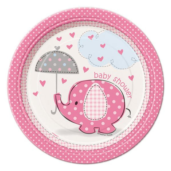 7'' Baby Shower Umbrella Elephant Plates Pink (8 Pieces)