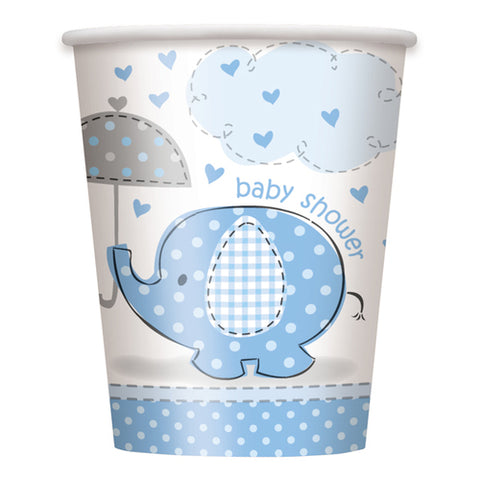 Baby Shower Umbrella Elephant Paper Cups Blue (8 Pieces)