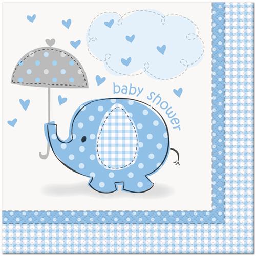  Baby Shower Umbrella Elephant Lunch Paper Napkin Blue (16 Pieces)