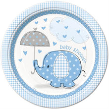  9" Baby Shower Umbrella Elephant Paper Plate Blue (8 Pieces)