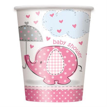  Baby Shower Umbrella Elephant Paper Cups Pink (8 Pieces)