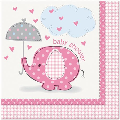 Baby Shower Umbrella Elephant Lunch Paper Napkin Pink (16 Pieces)
