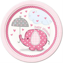  9" Baby Shower Umbrella Elephant Paper Plates Pink (8 Pieces)