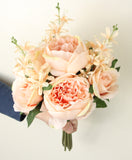 English Rose Silk Flower Bouquet Peach