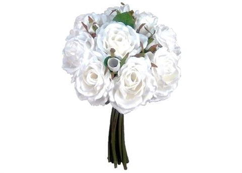 Rose Silk Flower Wedding Bouquet White