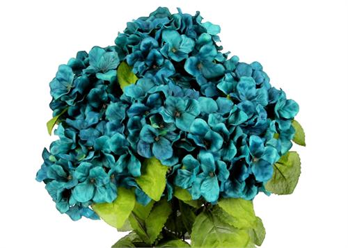 Satin Hydrangea Silk Flower Bush 7 Heads Emerald