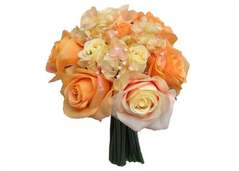 Rose & Hydrangea Silk Flower Wedding Bouquet Orange
