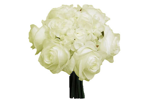 Rose & Hydrangea Silk Flower Wedding Bouquet Cream 
