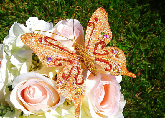 4.5" Handmade Artificial Butterflies Decoration with Clip Orange (12 pieces)