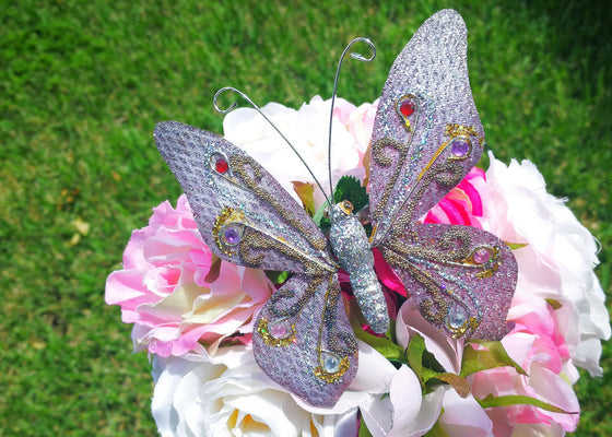4.5" Handmade Artificial Butterflies Decoration with Clip Sliver (12 pieces)