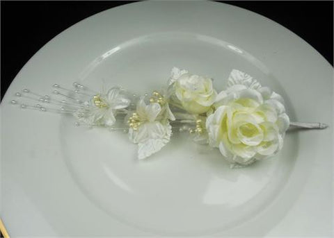 Satin Head Piece Flower - Ivory 1 Doz