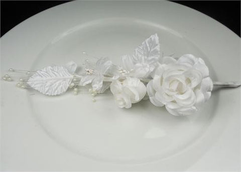 Satin Head Piece Flower - White 1 Doz