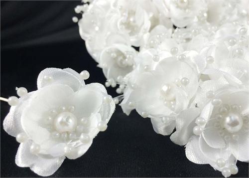 Organza and Satin Flower with Pearl Spray White(72 Flowers) 