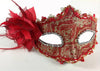 Handmade Red and gold print Venetian Mask with a rose