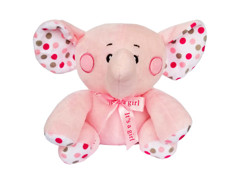 8 Inch Baby Shower It's a Girl Elephant Plush Pink