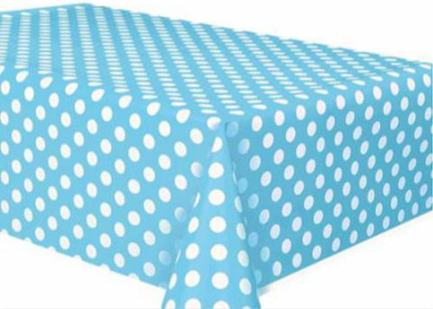 Polka Dot Plastic Tablecloth, 108" x 54", Light Blue