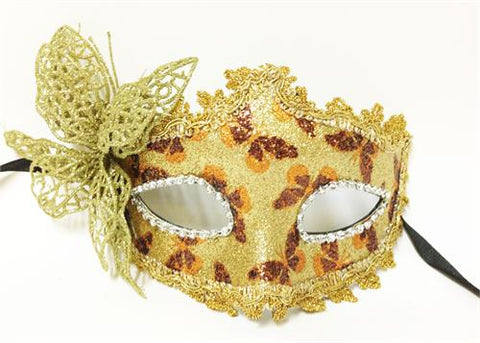 Handmade Gold Venetian Mask with a Glittering wire Butterfly