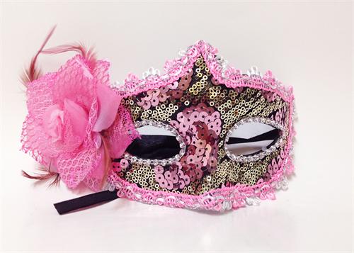 Handmade Pink and gold Venetian Mask with a Rose