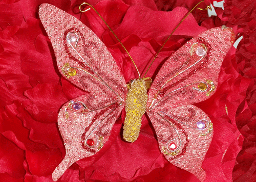  Glittering Nylon Decorative Butterflies Red (12 pieces)